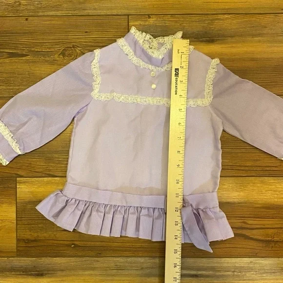 Vintage Blouse Shirt Baby 3T Lavender Purple Long Sleeve Collar Lace - Picture 9 of 10